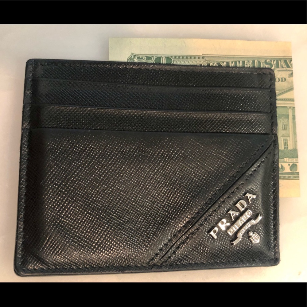 Prada Saffiano Leather Cardholder in Black
